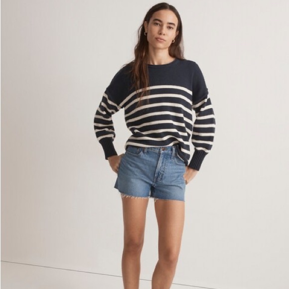 Madewell Conway Pullover Sweater, Deep Indigo Striped, Large - Picture 1 of 8